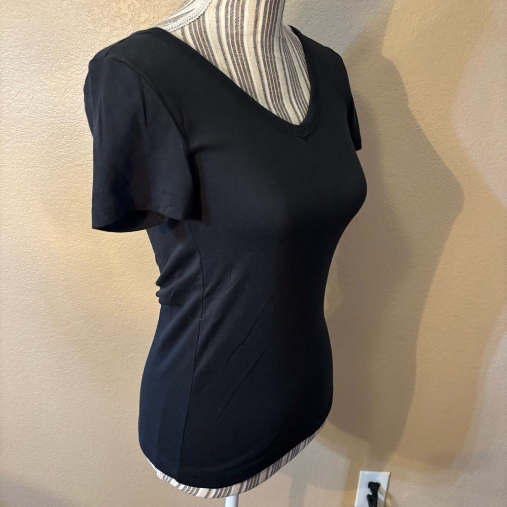SALE! Amazon Essentials Tee XS Black V-Neck Short Sleeves Cotton Modal Stretch - Picture 2 of 8